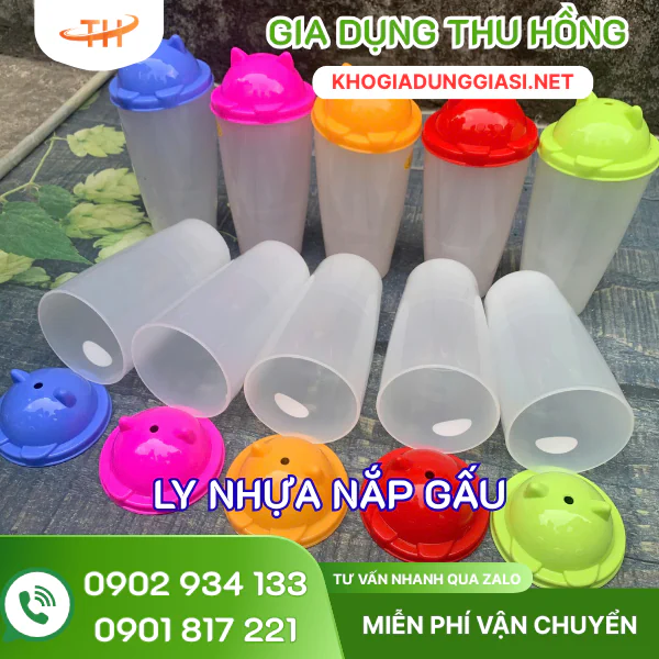 Ly nhựa nắp tai gấu Nhập sỉ ly nhựa nắp gấu giá sỉ tại kho Thu Hồng