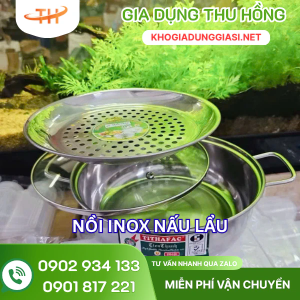 Nồi lẩu inox kèm vỉ hấp Nồi lẩu inox kèm vỉ hấp