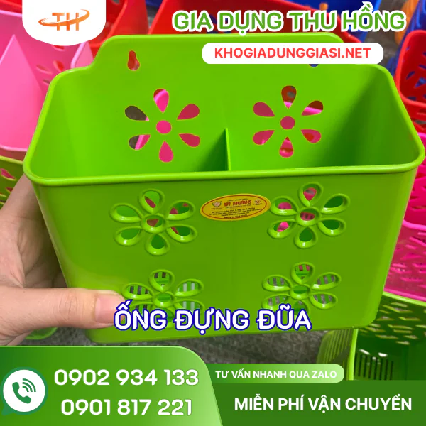 Ống đũa hai ngăn Ống đựng muỗng đũa hai ngăn họa tiết