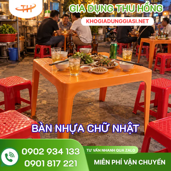 Quán ăn sử dụng bàn nhựa chữ nhật Quán ăn sử dụng bàn nhựa chữ nhật