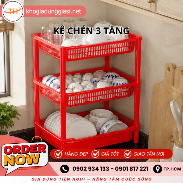 KỆ CHÉN NHỰA 3 TẦNG