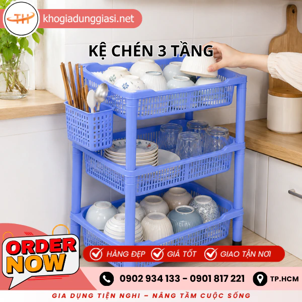 KỆ CHÉN NHỰA 3 TẦNG