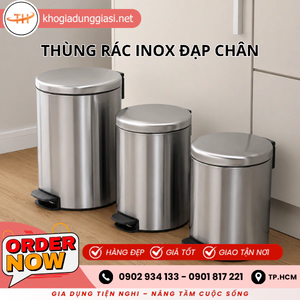 THÙNG RÁC INOX ĐẠP CHÂN