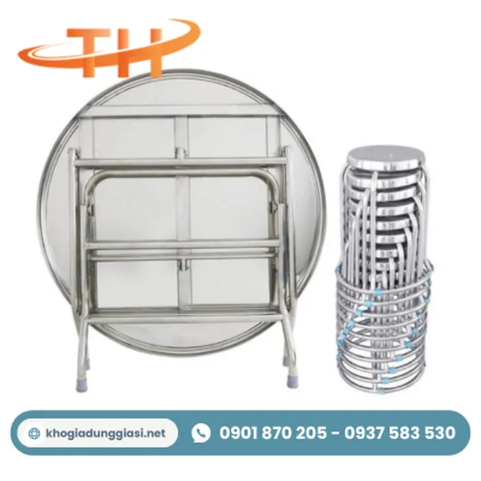 Bộ bàn ghế inox tròn 10 cái (ăn cơm gia đình, đám tiệc)