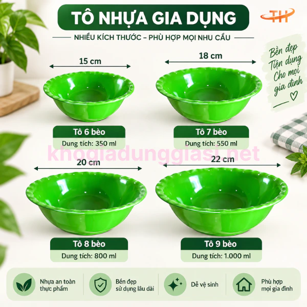 Kích thước tô bèo melamine Tô nhựa bèo melamine tròn nhiều size