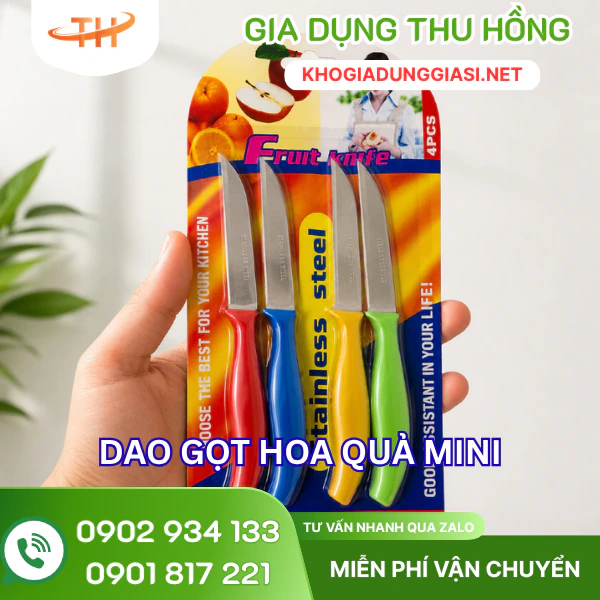Vỉ 4 dao gọt trái cây mini cán nhựa Vỉ 4 dao gọt trái cây mini cán nhựa