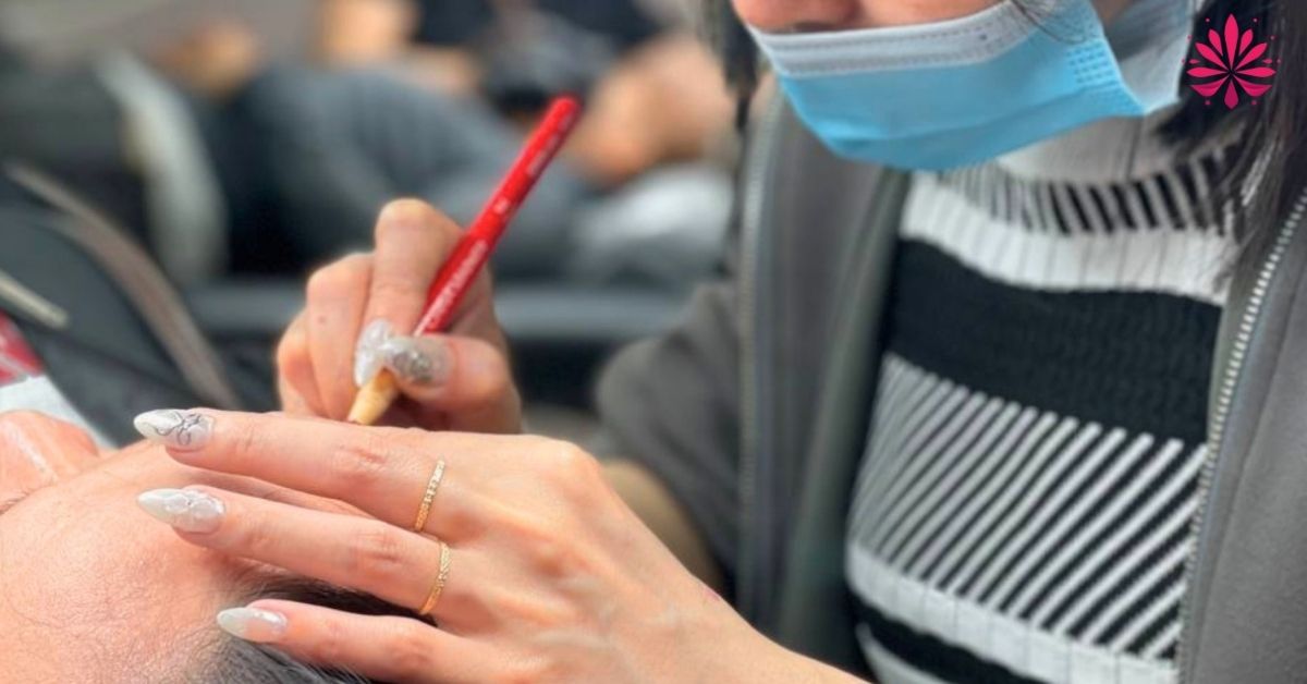 Thực hành chiếm đến 80% thời lượng khóa học phun chân mày ca sáng