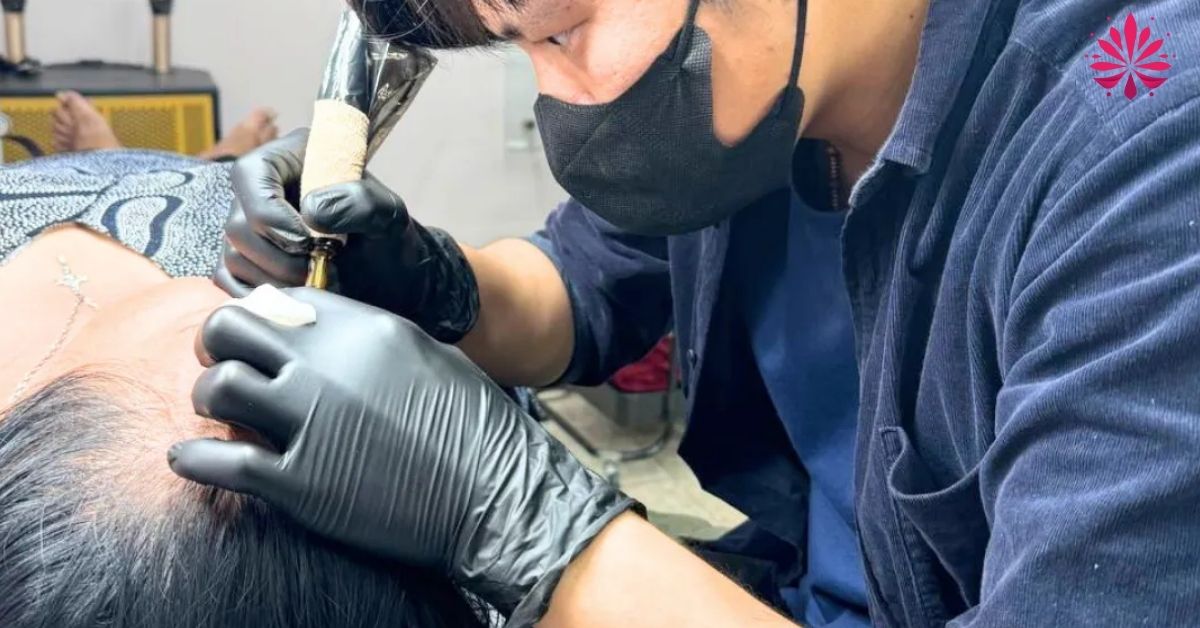 Học viên học phun mày Ombre cho người mới hăng say thực hành