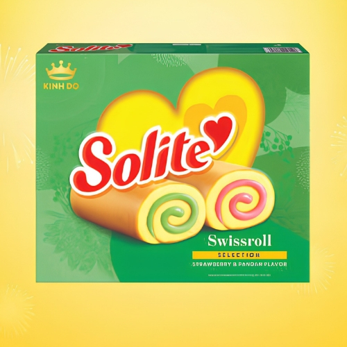 Bánh bông lan cuộn solite kem vị dâu & vị lá dứa