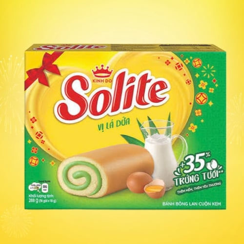 Bánh bông lan cuộn solite kem vị lá dứa (hộp giấy)