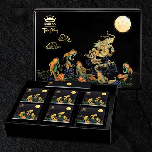 Trăng Vàng Long Ngư Vọng Nguyệt ( 6 bánh-hộp sơn mài)