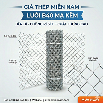 Lưới B40 ô 40x40 mạ kẽm khổ 1m8