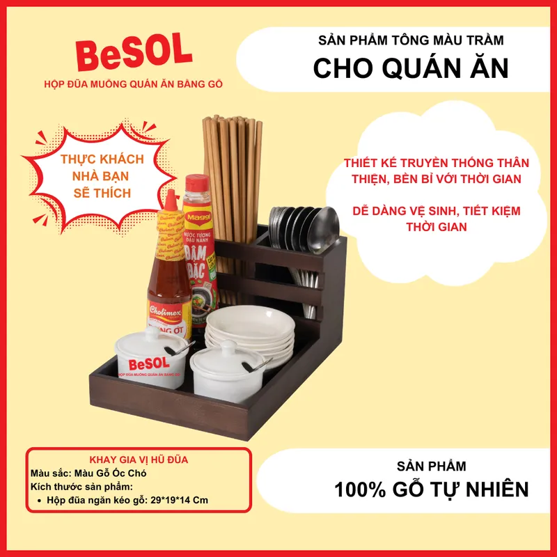 Khay Đựng Đũa Muỗng Gia Vị Gỗ BeSOL - Kiểu Truyền Thống [KGV1]