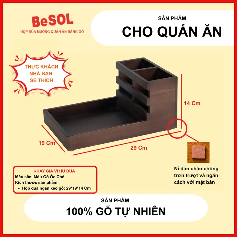 Khay Đựng Đũa Muỗng Gia Vị Gỗ BeSOL - Kiểu Truyền Thống [KGV2] - Màu Gỗ Tự Nhiên