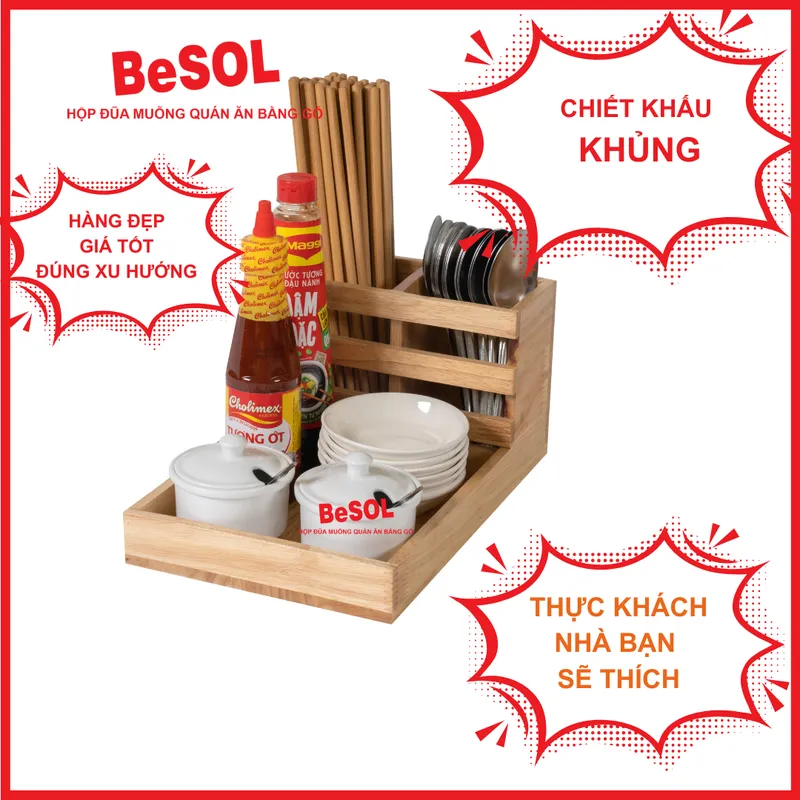 Khay Đựng Đũa Muỗng Gia Vị Gỗ BeSOL - Kiểu Truyền Thống [KGV2] - Màu Gỗ Tự Nhiên