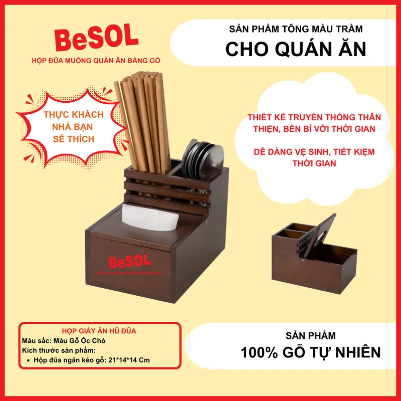 Hộp Đựng Giấy Ăn Bằng Gỗ - Hộp Đựng Đũa Muỗng Thìa Bằng Gỗ BeSOL [HĐG1]
