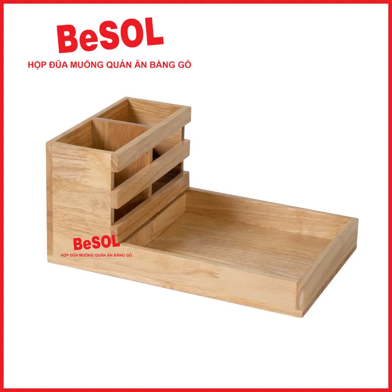 Combo [Truyền Thống] [Màu Gỗ Tự Nhiên] Khay Đựng Gia Vị Muỗng Đũa và Hộp Đựng Giấy Ăn Gỗ BeSOL [CBTT2]
