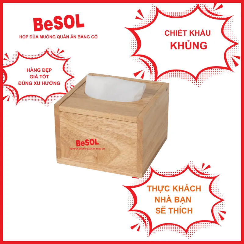 Combo [Sang Trọng] Hộp Đựng Đũa Muỗng Ngăn Kéo và Hộp giấy ăn Vuông Bằng Gỗ BeSOL [CBST2]