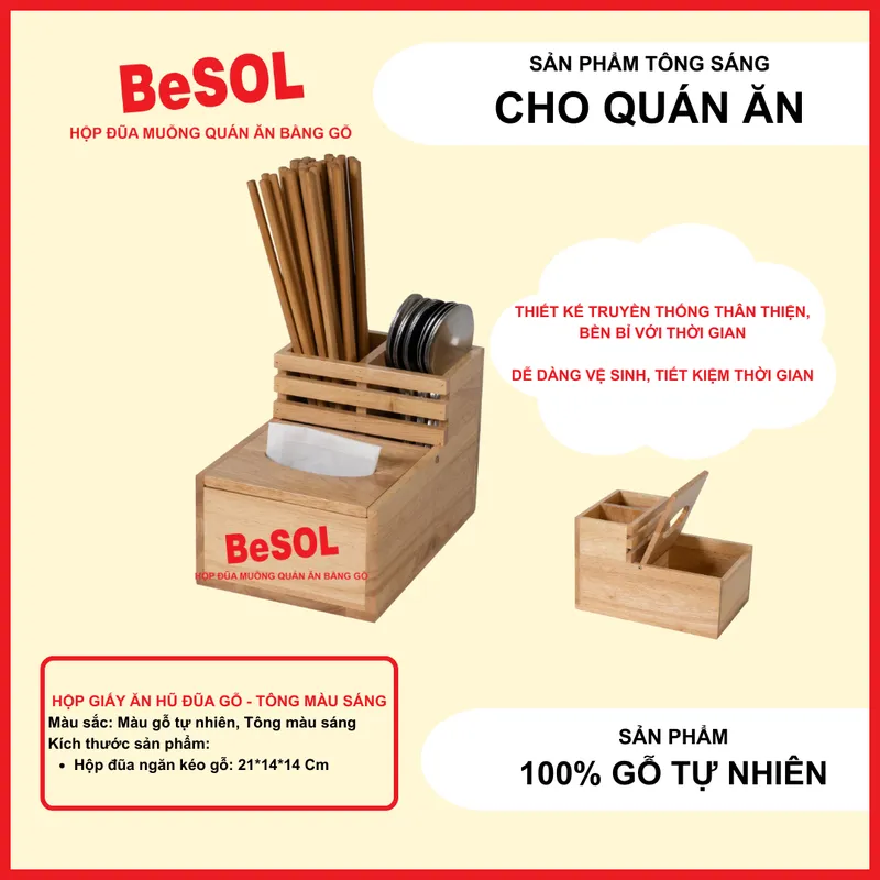 Hộp Đựng Giấy Ăn Bằng Gỗ - Hộp Đựng Đũa Muỗng Thìa Bằng Gỗ BeSOL [HĐG2]