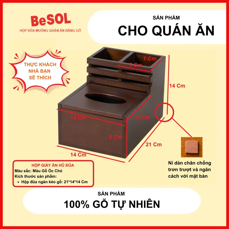 Combo [Tiết Kiệm] Hộp Đựng Giấy Ăn Đũa Thìa Khay Gia Vị Bằng Gỗ BeSOL [CBTK1]
