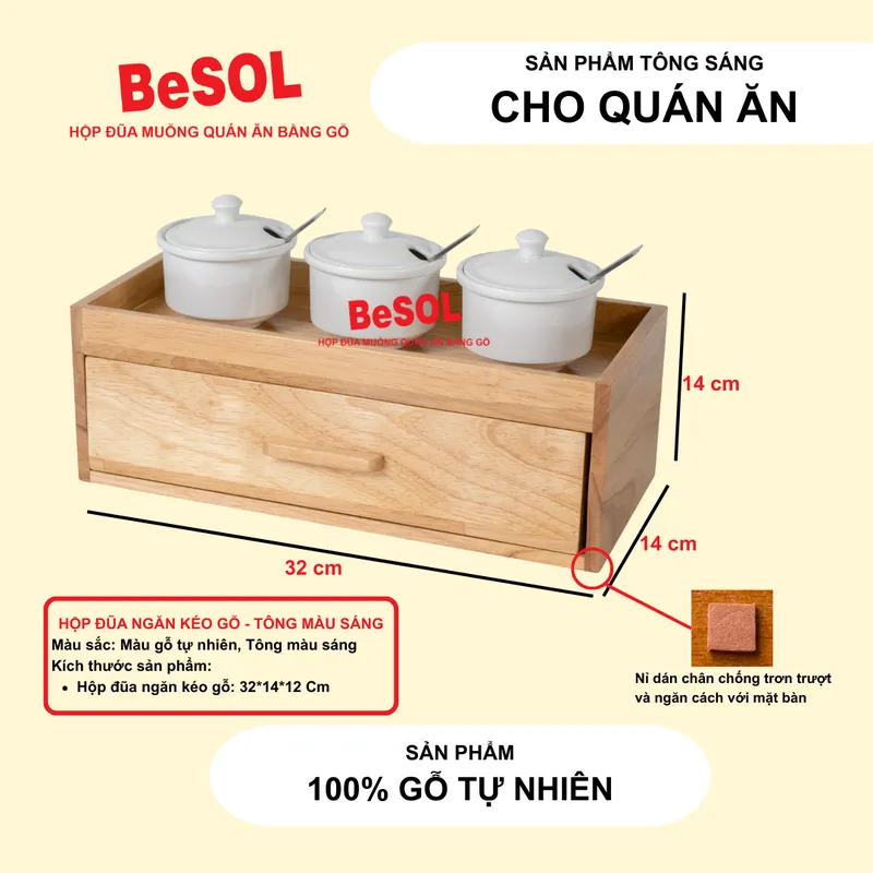 Hộp Đựng Đũa Muỗng Ngăn Kéo Có Nắp Đậy Bằng Gỗ BeSOL [HGK02]