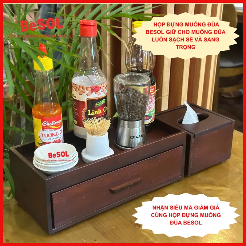 Hộp Đựng Đũa Muỗng Ngăn Kéo Có Nắp Đậy Bằng Gỗ BeSOL [HGK01]