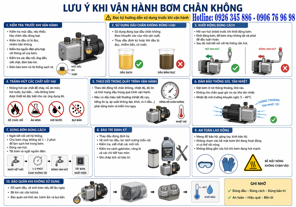 Những lưu ý khi vận hành bơm chân không