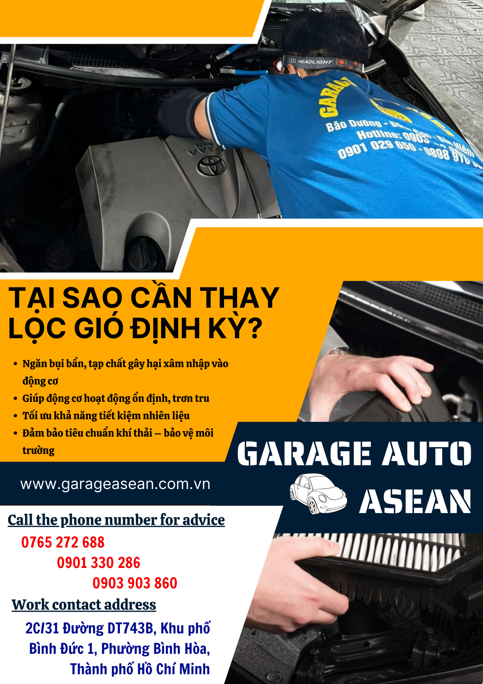 Thay lọc gió động cơ ô tô chính hãng tại Bình Dương