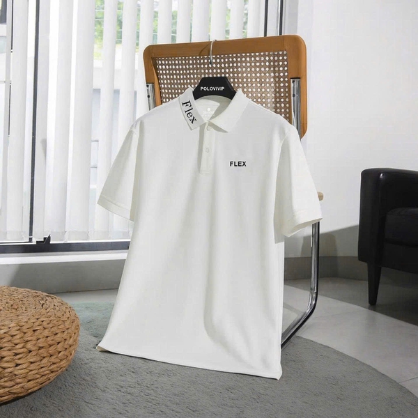 Áo Polo Nam Màu Trắng In Chữ Flex Cổ Bẻ Phong Cách