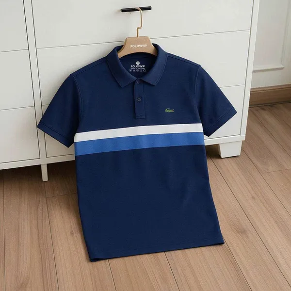 Áo Polo Nam Màu Xanh Navy Phối Sọc Ngang Ngực Trẻ Trung