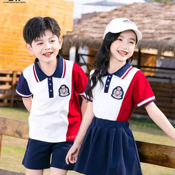 Bộ đồng phục học sinh tiểu học quốc tế áo polo phối màu