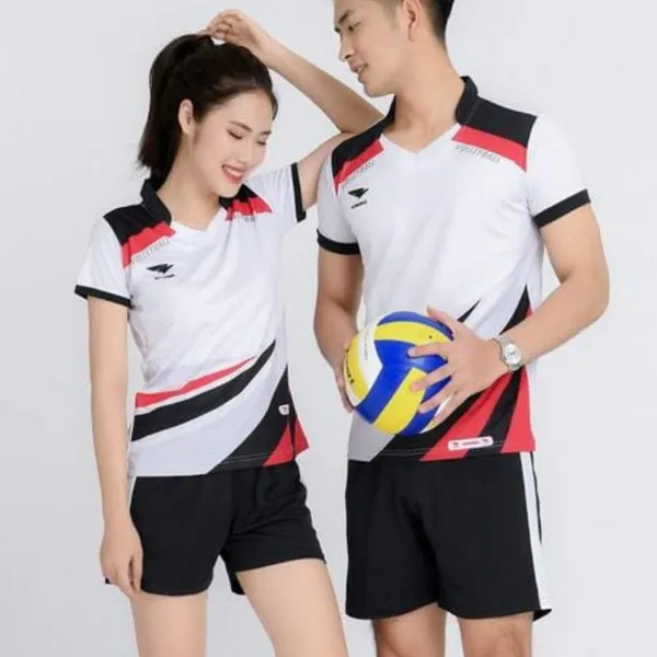 Bộ quần áo bóng chuyền màu trắng phối đỏ đen năng động
