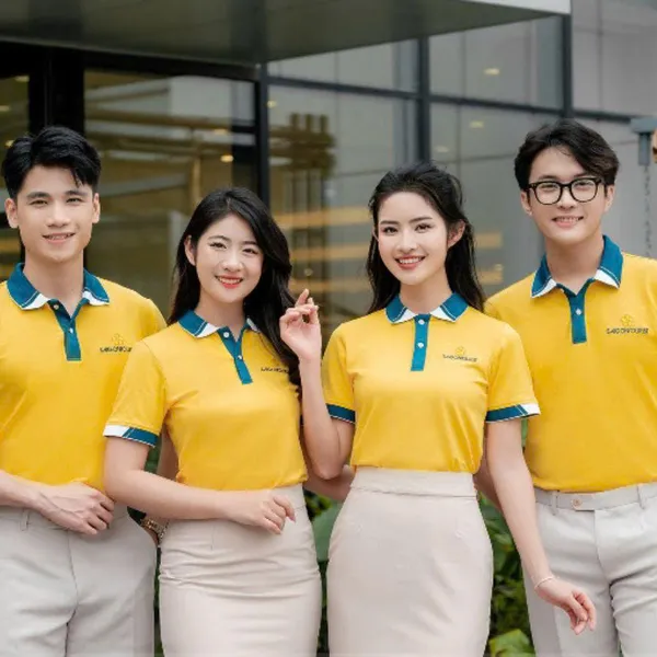 Áo đồng phục doanh nghiệp Saigon Pearl màu vàng cổ xanh