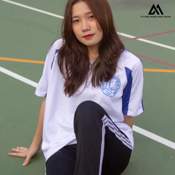 Áo thun đồng phục thể dục Đại học Y Dược TPHCM (UMP) màu trắng phối vai xanh