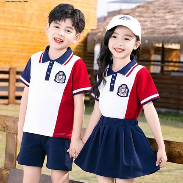 Bộ đồng phục học sinh tiểu học quốc tế áo polo phối màu