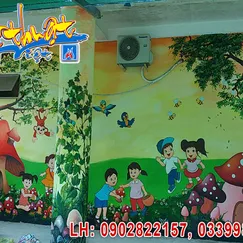 Vẽ tranh tường Mầm Non Củ Chi 2. Khu vườn làm nấm.