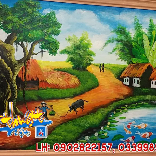 Vẽ Tranh Tường 3D Nghệ Thuật, Tranh phong thủy làng quê.