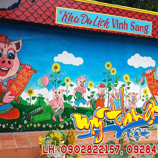Vẽ tranh tường 3D  Điểm Du LỊch Nhà Vườn Sinh Thái, Khu Vui Chơi Giải Trí Du Lịch Vinh Sang, Vĩnh Long.