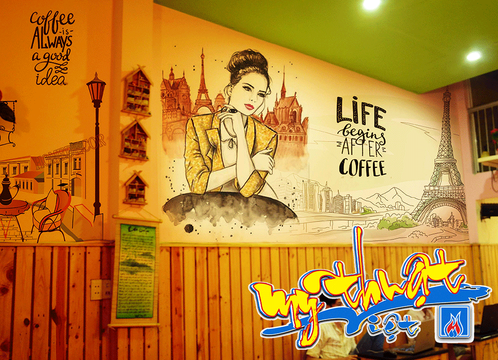 Vẽ tranh tường quán Trà sữa