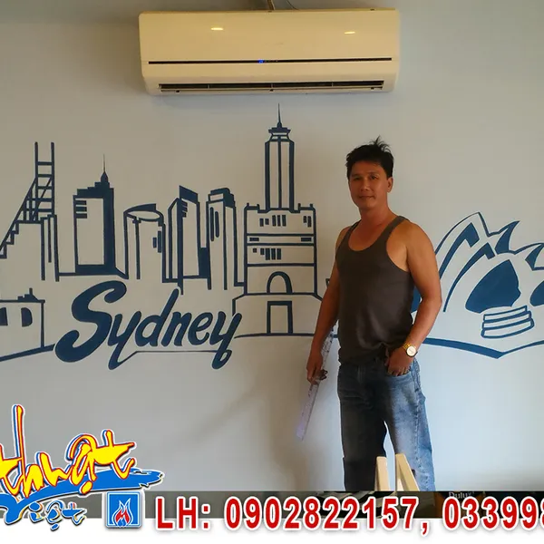 Vẽ tranh tường trang trí quán trà sữa phong cách chân phương mộc.