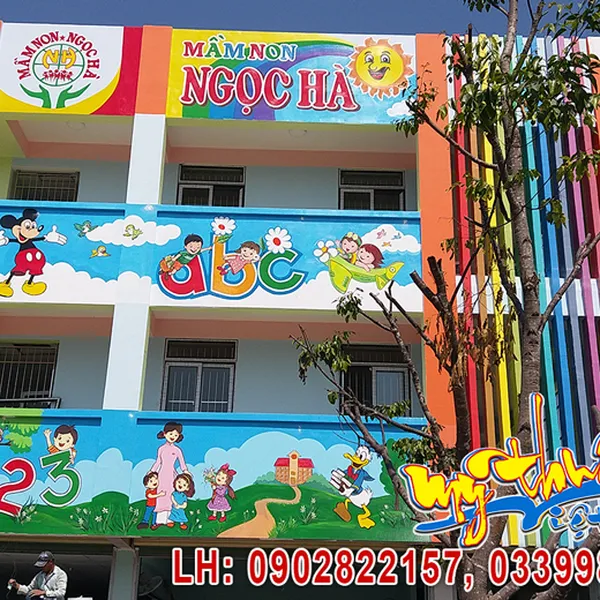 Vẽ tranh tường Trường Mầm Non Ngọc Hà,Trảng Bom, Trường mới xây dựng trên diện tích rất lớn, thật đảng cấp xứng tầm