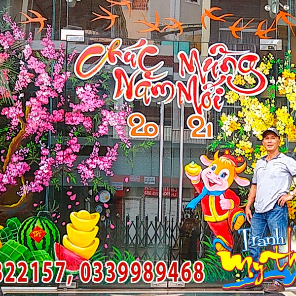Vẽ tranh tường trang trí tết 2021