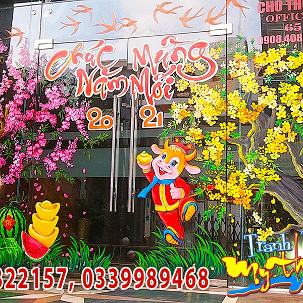 Vẽ tranh tường trang trí tết 2021