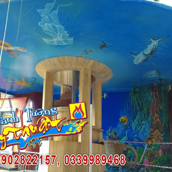 Vẽ tranh tường cafe sân vườn City Garden,Truong Công Định, Tân Bình