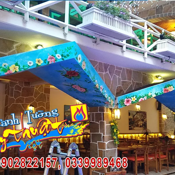 Vẽ tranh tường cafe sân vườn City Garden,Truong Công Định, Tân Bình
