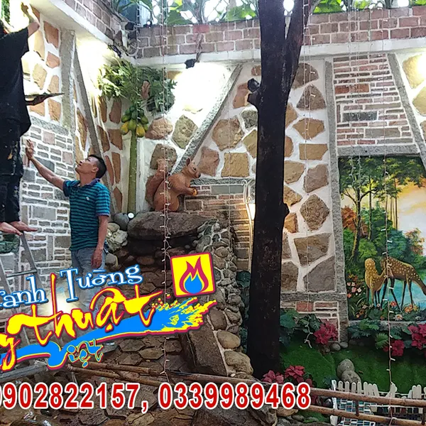 Vẽ tranh tường cafe sân vườn City Garden,Truong Công Định, Tân Bình