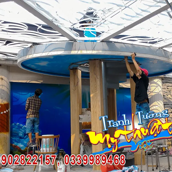 Vẽ tranh tường cafe sân vườn City Garden,Truong Công Định, Tân Bình