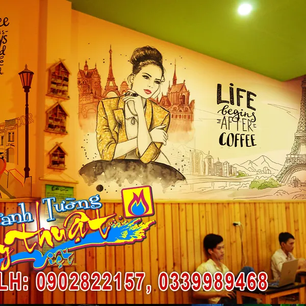 Vẽ tranh tường quán cafe trà sữa quận 8 HCM