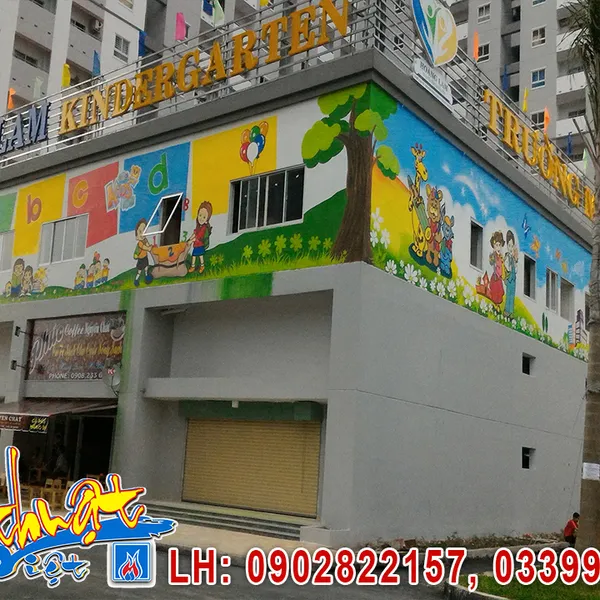 Vẽ tranh tường trường Mầm Non Hoàng Lam Bình Chánh