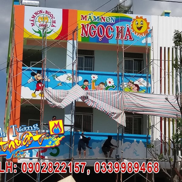 Vẽ Tranh Tường Trường Mầm Non Ngọc Hà Trảng Bom lần 2